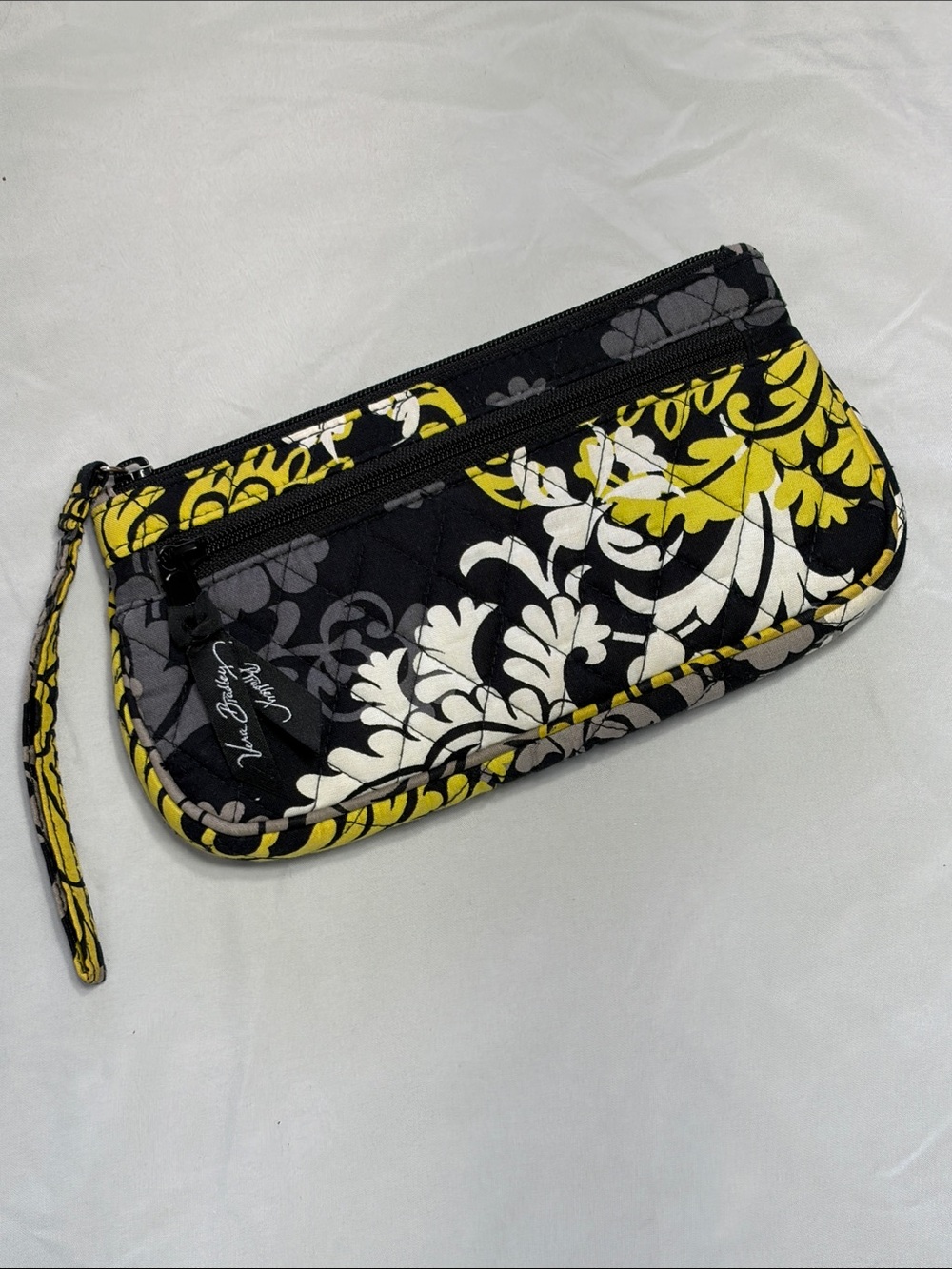 Vera Bradley Black Yellow White Floral Quilted Wristlet